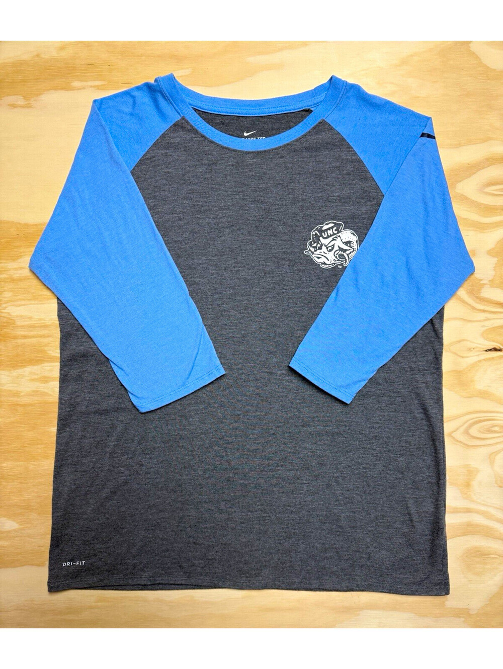 Nike North Carolina Tar Heels UNC Dri-FIT Raglan Ringer Shirt Gray Blue XL
